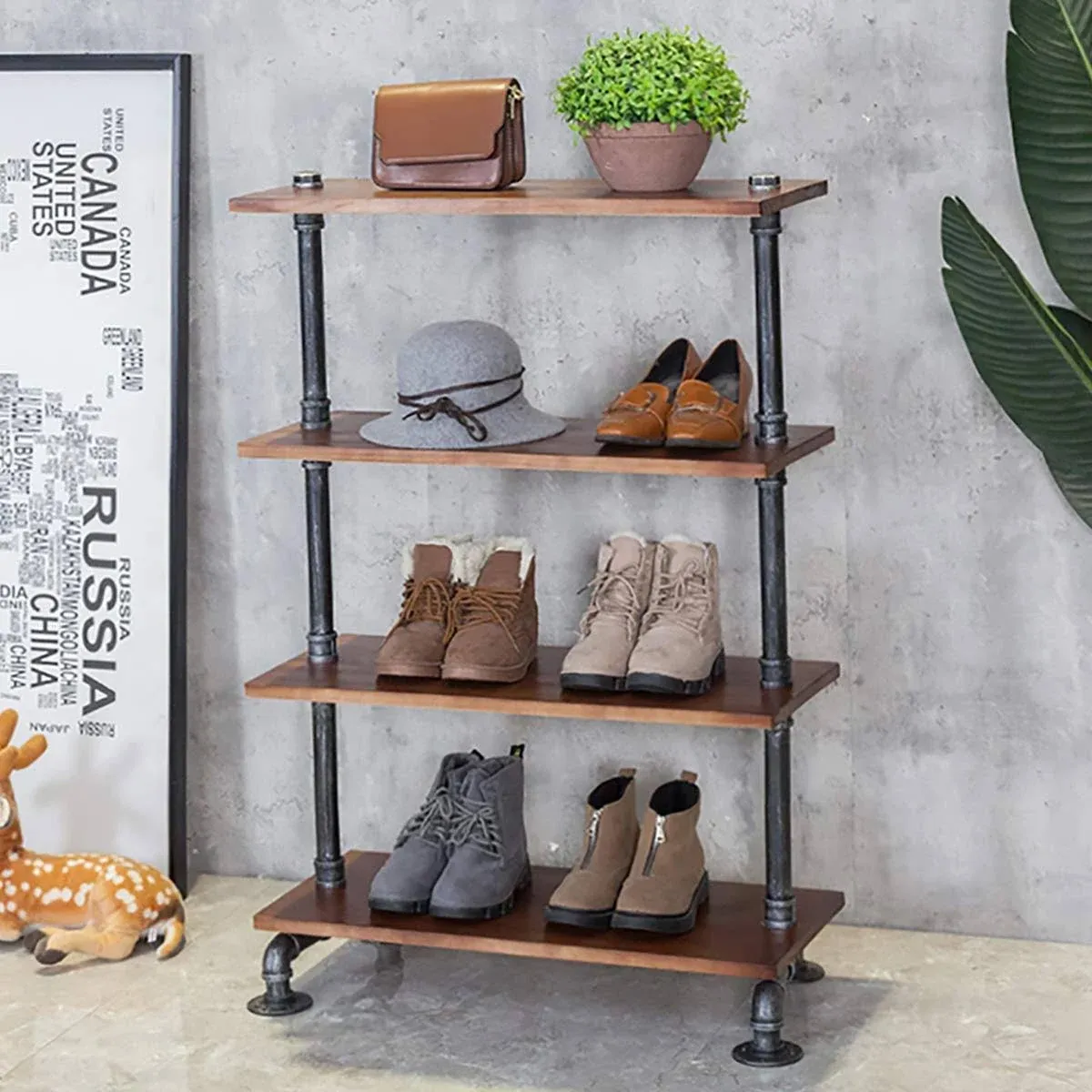 Vandnali Industrial 4-tier Pipe Storage Rack Standing Shelf Unit Rustic Display Rack for Home Retail Office