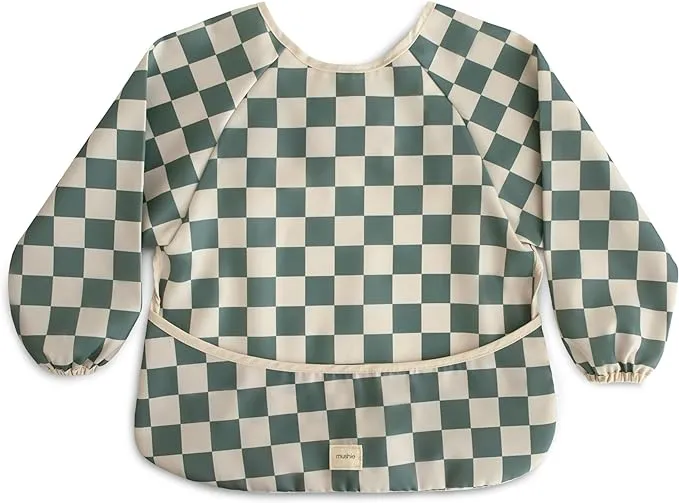 Mushie Long Sleeve Bib - Olive Check