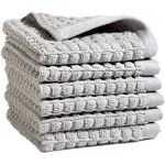 DKNY Quick Dry 100% Cotton Towels, 6 Pack Washcloths - 12 x12, Grey