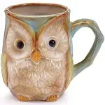 Wise Owl Blue Green Cream 12 ounce Glossy Textured Porcelain Ceramic Mug