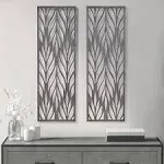 Durable 2pc Reclaimed Grey Carved Wall Art Panel Decor  Set