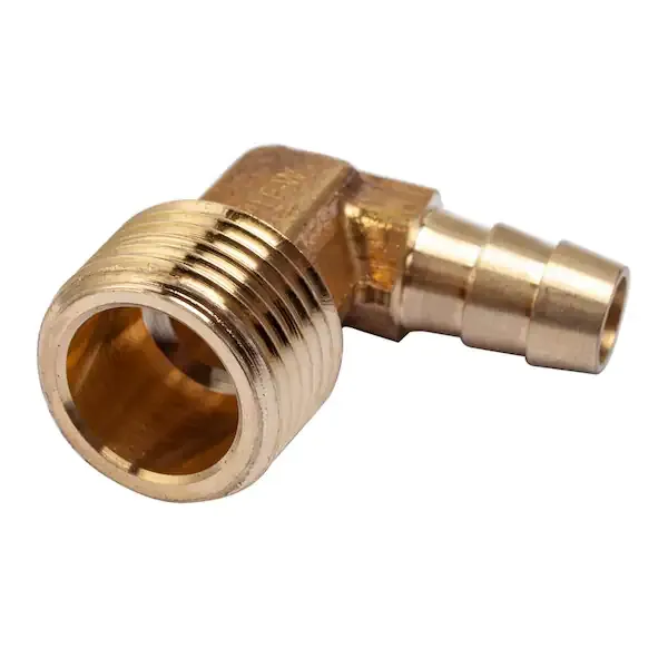 3/8 in. I.D. x 1/2 in. MIP Brass Hose Barb 90° Elbow Fittings