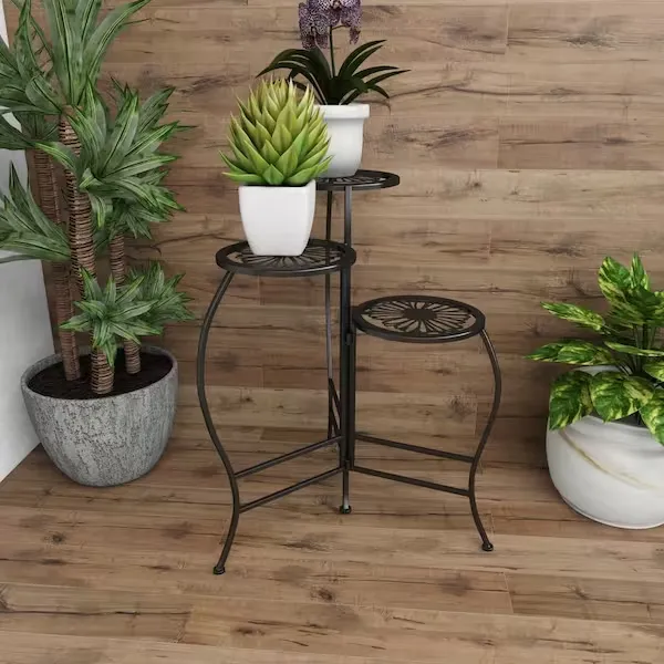 Black Metal Folding Plant Stand 3 tier17"W, 24"H