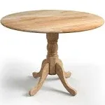 Wooden Dining Table with Round Tabletop and Curved Trestle Legs Natural