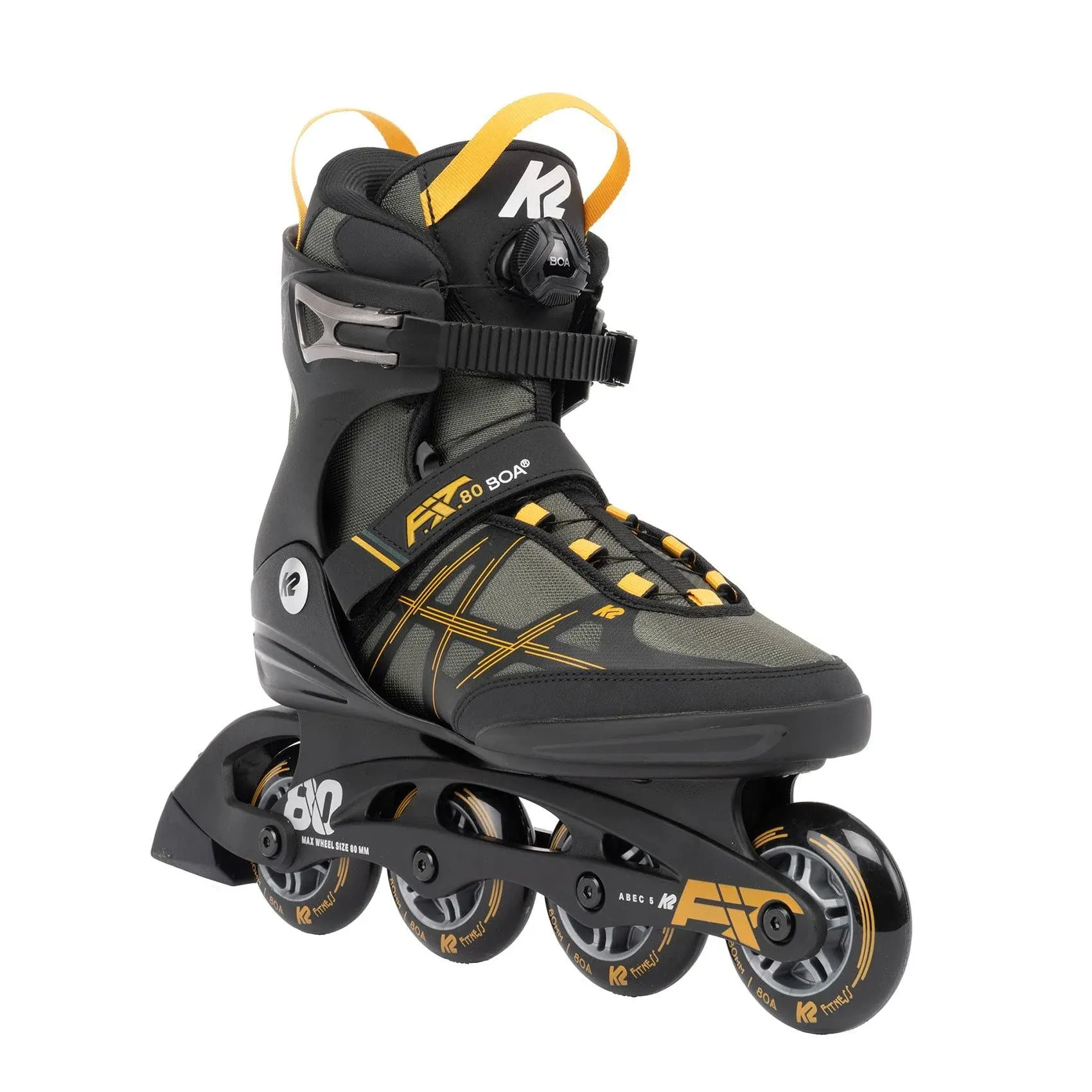 K2 Skates F.I.T. 80 Boa, Gray Mustard / 5