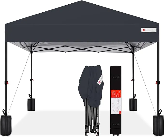 Best Choice Products 8x8ft Easy Setup Pop Up Canopy w/ 1-Button Setup, Wheeled Case, 4 Weight Bags - White