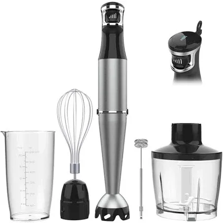 Immersion Blender Handheld Hand Blender 1100W, Trigger Variable Speed 5 in 1 Stick Blender, Emulsion Blender with Chopper, Whisk and Frother for Soup, Baby Food and Smoothies (Silver)