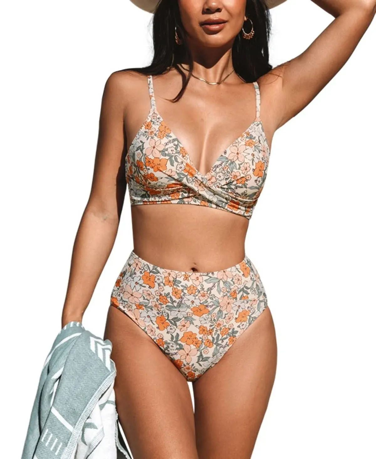 Cupshe Retro/Vintage Floral Print Twist Bralette Bikini Set