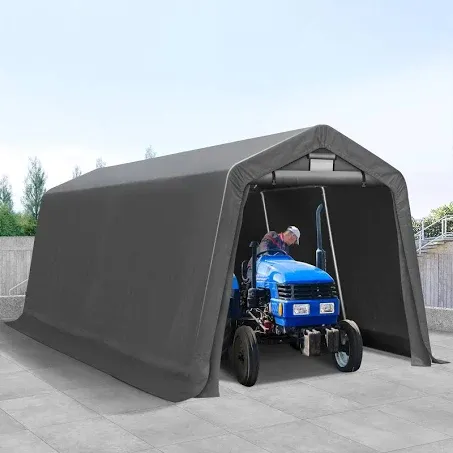 8' x 14' Outdoor Storage Shelter Shed- Heavy Duty Storage Tent with Roll-up Ventilated Windows, Portable Garage Zipper Storage shed for Bike, ATV, Motorcycle Shelter, Gray