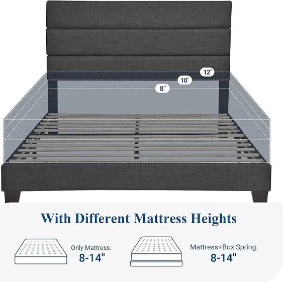 Allewie King Bed Frame Platform Bed with Fabric Upholstered Headboard and Wooden Slats Support Fully Upholstered Mattress Foundation/No Box Spring