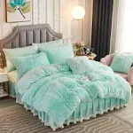 JAUXIO Luxury Faux Fur Bedding Set Shaggy Comforter Duvet Cover with Pillow Sham Ultra Soft Home Decoration (Twin, Aqua)