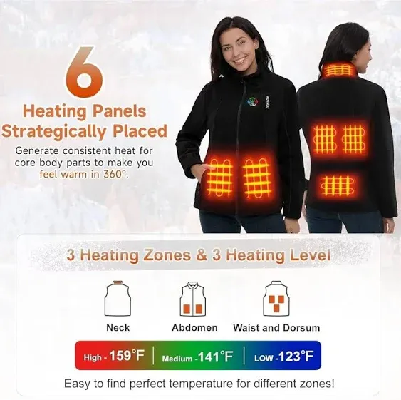 KOVNLO Heated Jackets for Women, Smart Controller with Light Out Design, Soft Fleece Electric Heating Coat with Battery Pack