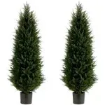 LINBONIO Artificial Cedar Tree 4 ft Artificial Topiary Trees Beautiful Realistic Faux Cedar Pines UV Protection for Longer Life 2Pack