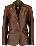 Jild Classic 2-Button Lambskin Leather Blazer Women - Casual Coat Long Sleeves Suit Style Leather Jacket Women