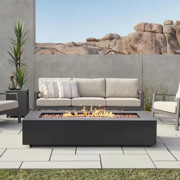 Real Flame Aegean 70 in. L X 32 in. W Outdoor Rectangular Powder Coated Steel Propane Fire Pit in Black with Lava Rocks C9814LP-BLK