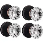 Shiny Handles Glass Door Knobs Interior, Crystal Dummy Door Knobs for Hall and Closet, Oil Rubbed Bronze (4 Pack)