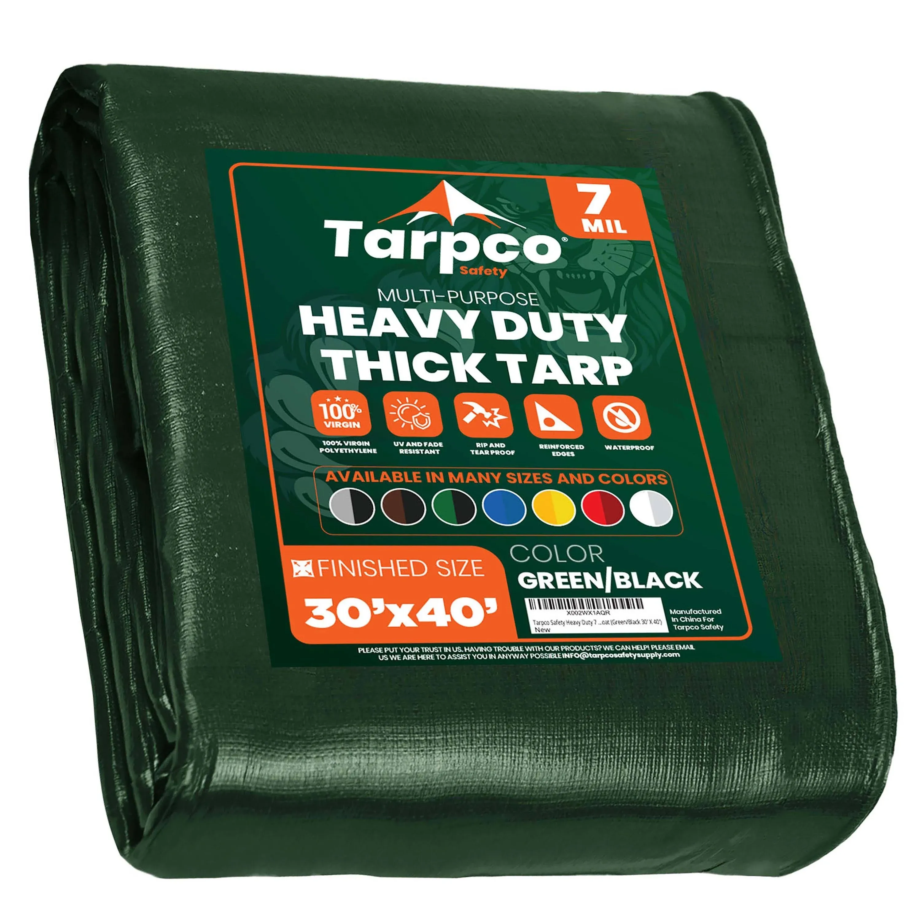 30 ft. x 40 ft. 7 Mil Heavy Duty Polyethylene Tarp, Waterproof,Rip and Tear Proof ...