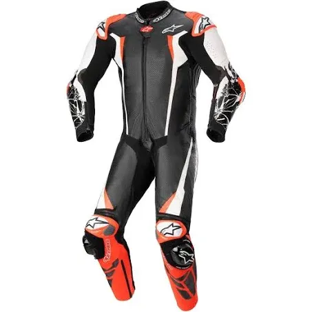 (52) Alpinestars Racing Absolute V2 One Piece Leather Suit Black / White / Fluo Red