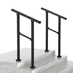 LOVMOR 2 Pack 2 Step Hand Rails for Outdoor Steps, Wrought Iron Railing, Exterior Hand Railing for Steps, Porch Railing Kit