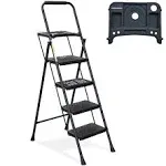 HBTower KQ0004-BK 4 Step Ladder, Folding Step Stool with Tool Platform