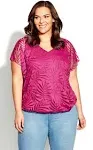 Avenue Plus Size Elora Burnout V-Neck Top - Magenta - Size 26W/28W