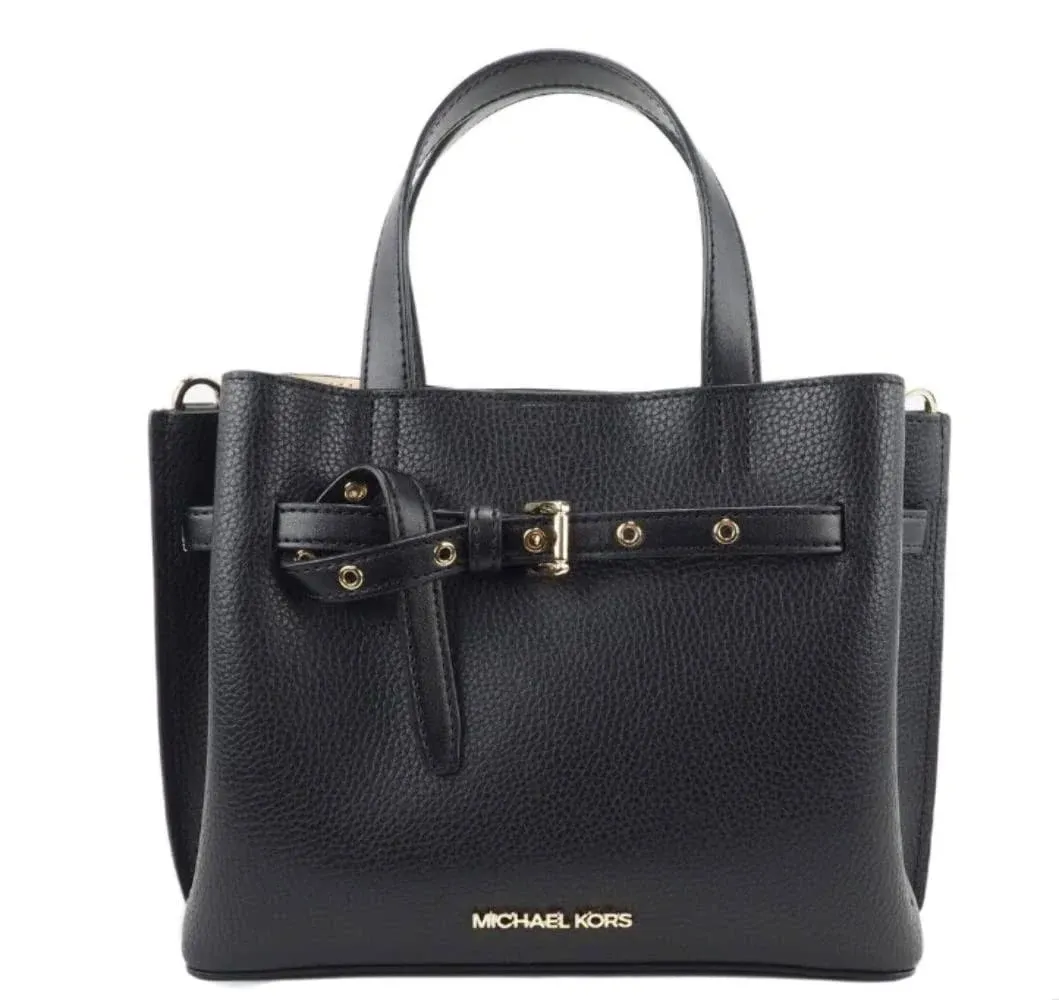 Michael Kors Emilia Small Satchel Crossbody Bag Black Pebbled Leather