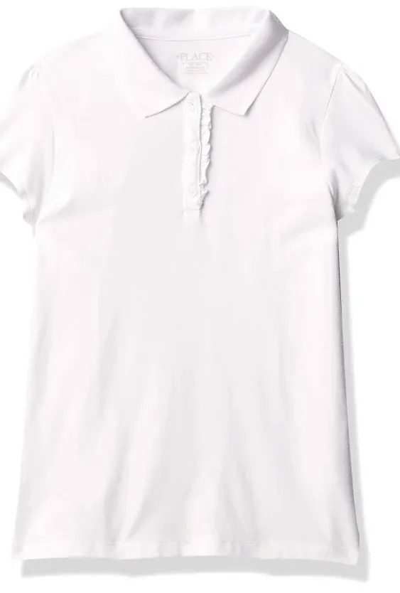 Girls Uniform Ruffle Pique Polo - White