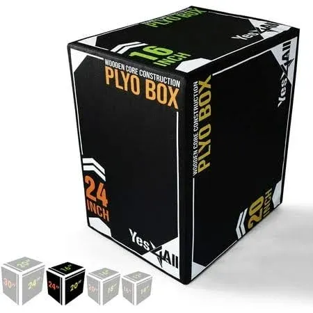 Yes4all 3-in-1 Soft Plyo Box Wooden Core – Gentle for Shins - Non-Slip Multi-Use Plyometric Box for Jumping, Conditioning, and Strength Training –