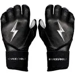 Bruce Bolt Premium Pro Chrome Series Long Cuff Batting Gloves | Black