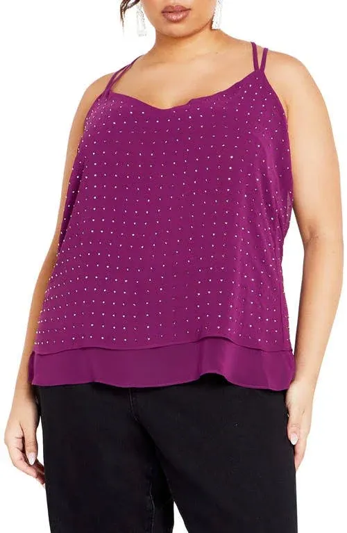 Plus Size Top Strappy Nail in Mulberry, Size 18 | City Chic