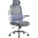 VASAGLE Office Chair, Ergonomic Design, Lumbar Support, High Back Desk Chair, Mesh Computer Chair, Foldable Armrests, Adjustable Headrest, Tilt Function, for Home Office, Dove Gray UOBN040G21