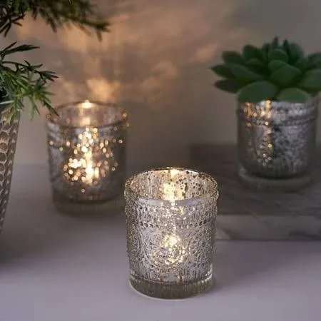 Efavormart 6 Pack Silver Mercury Glass Candle Holders, Votive Tealight Holders ...