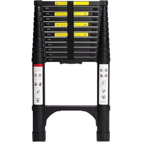 BOCOM 12.5 FT Aluminum Telescoping Ladder, Lightweight Multi-Purpose Collapsible Extension with 2 Triangle Stabilizers, Heavy Duty 330 lbs Max Capacity, Ideal for Home, RV, and Outdoor Work Black