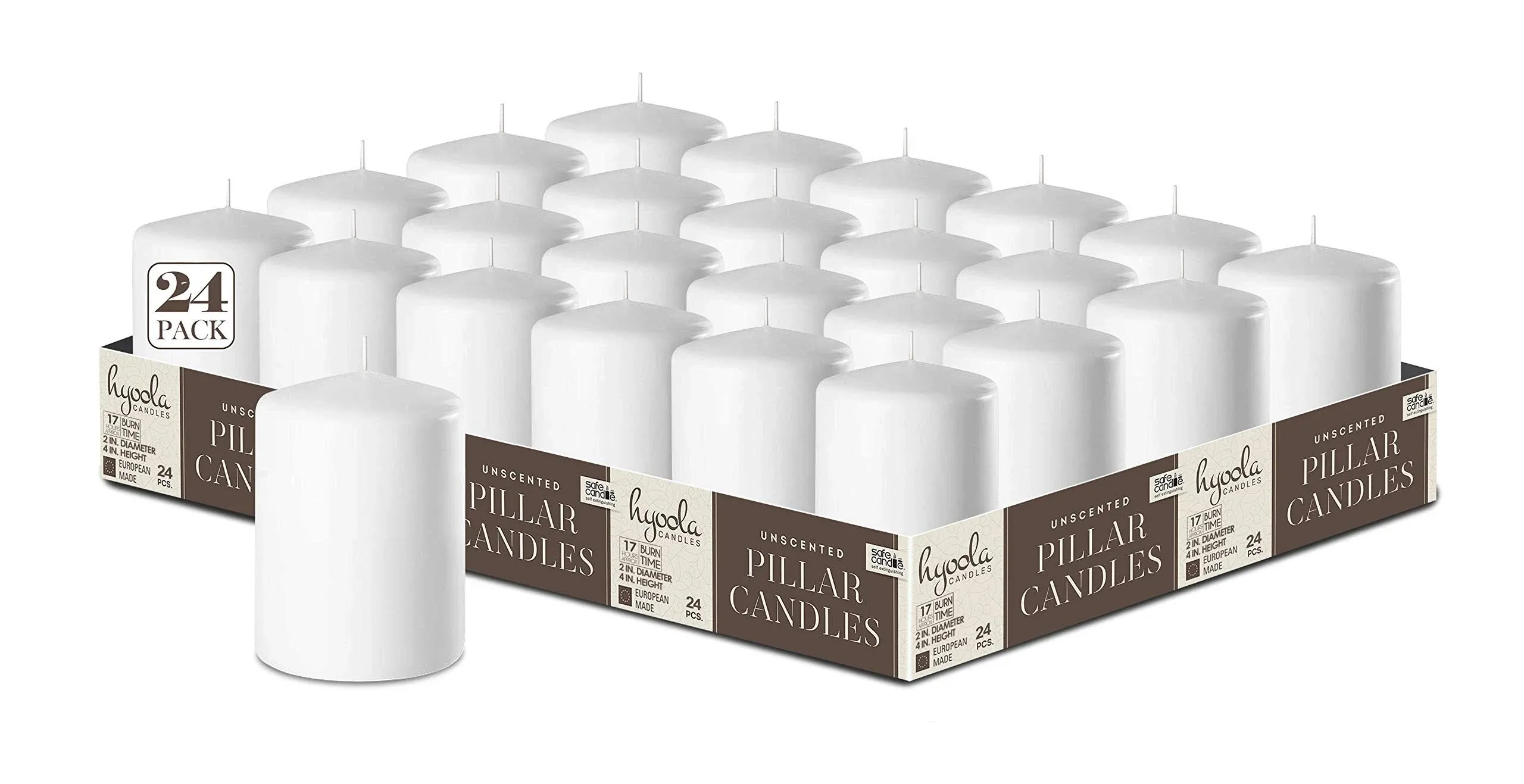 HYOOLA White Pillar Candles 2x3 Inch - 24 Pack Unscented Bulk Pillar Candles - 