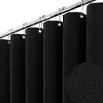 Black Fabric Shower Curtain - Linen Textured Heavy Duty Cloth Shower Curtain Set