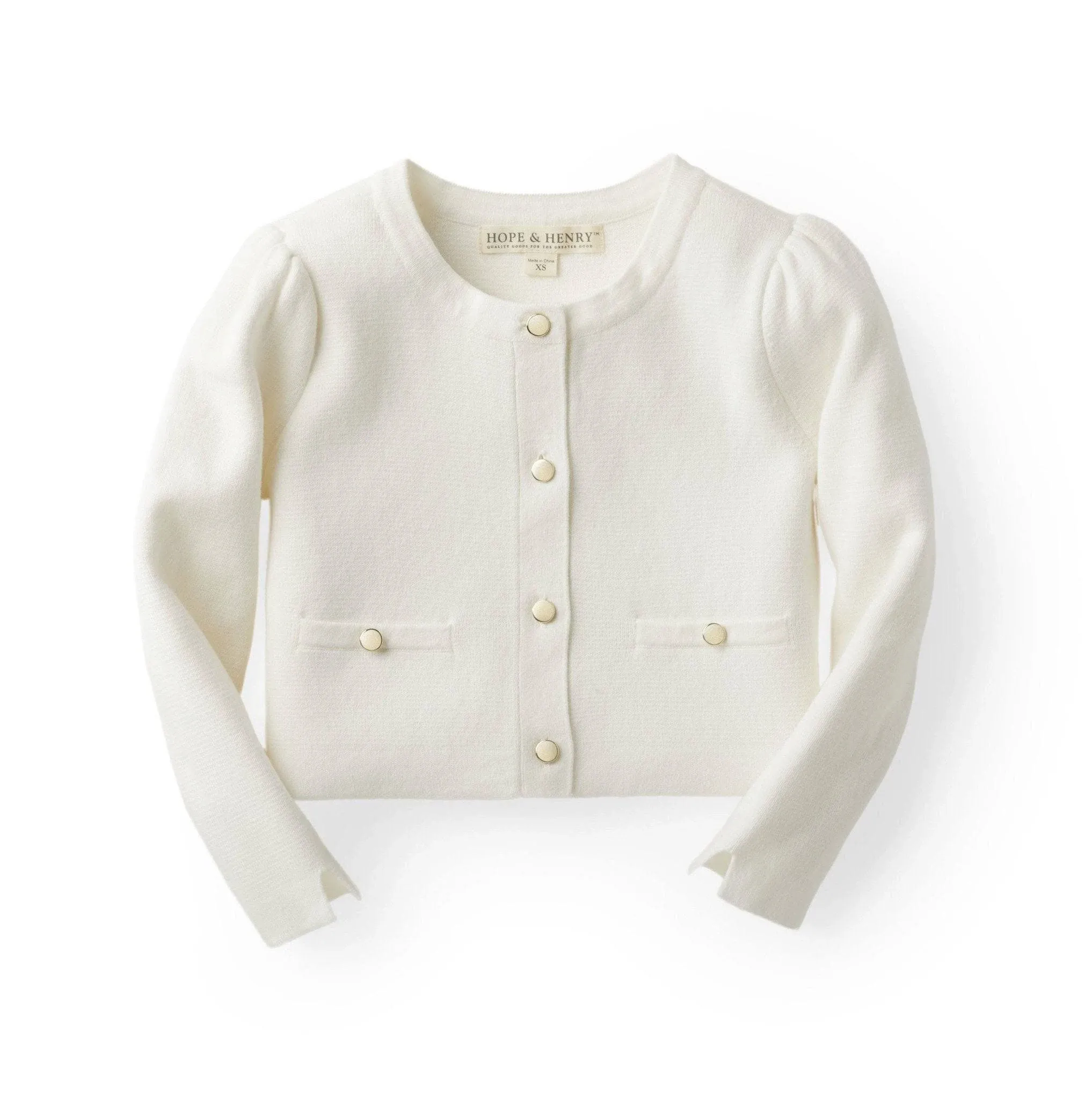 Hope & Henry Girls' Milano Stitch Cardigan (White, 12-18 Months)