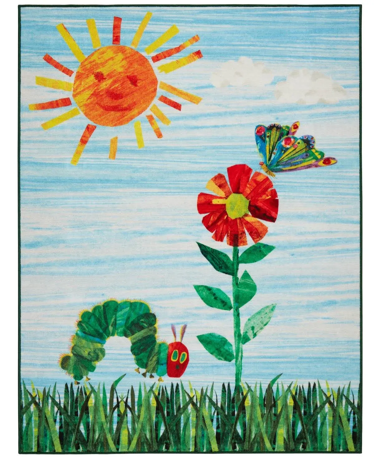 Eric Carle The Very Hungry Caterpillar Elementary Sun Scene Kids Machine Washable Area Rug, Blue/Green, 4'11"x6'6"