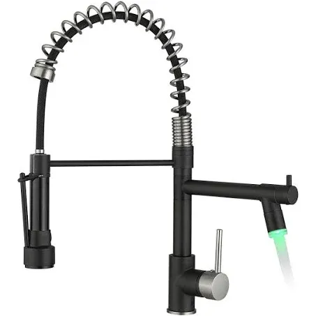 Kitchen Faucet Black AIMADI Black and Brushed Nickel Kitchen Faucet with Pull Down Sprayer,Single Handle Faucet for Kitchen Sink with LED Light