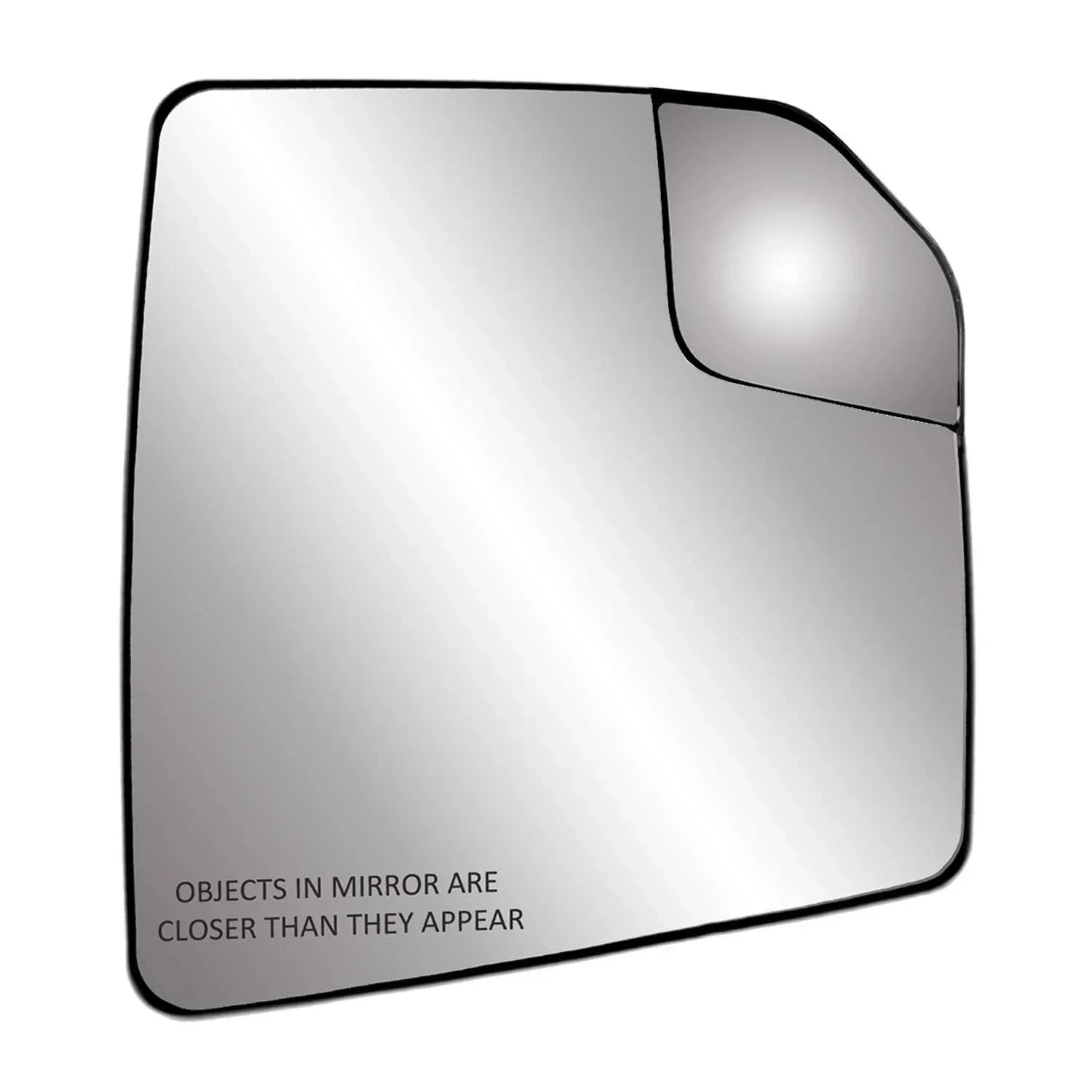 Passenger Side Heated Mirror Glass w/backing plate, Ford F150, adjustable spot mirror, w/o tow pkg, w/o auto dimming, w/o blind spot detection system, 7 15/16" x 7 3/16" x 9 1/2"