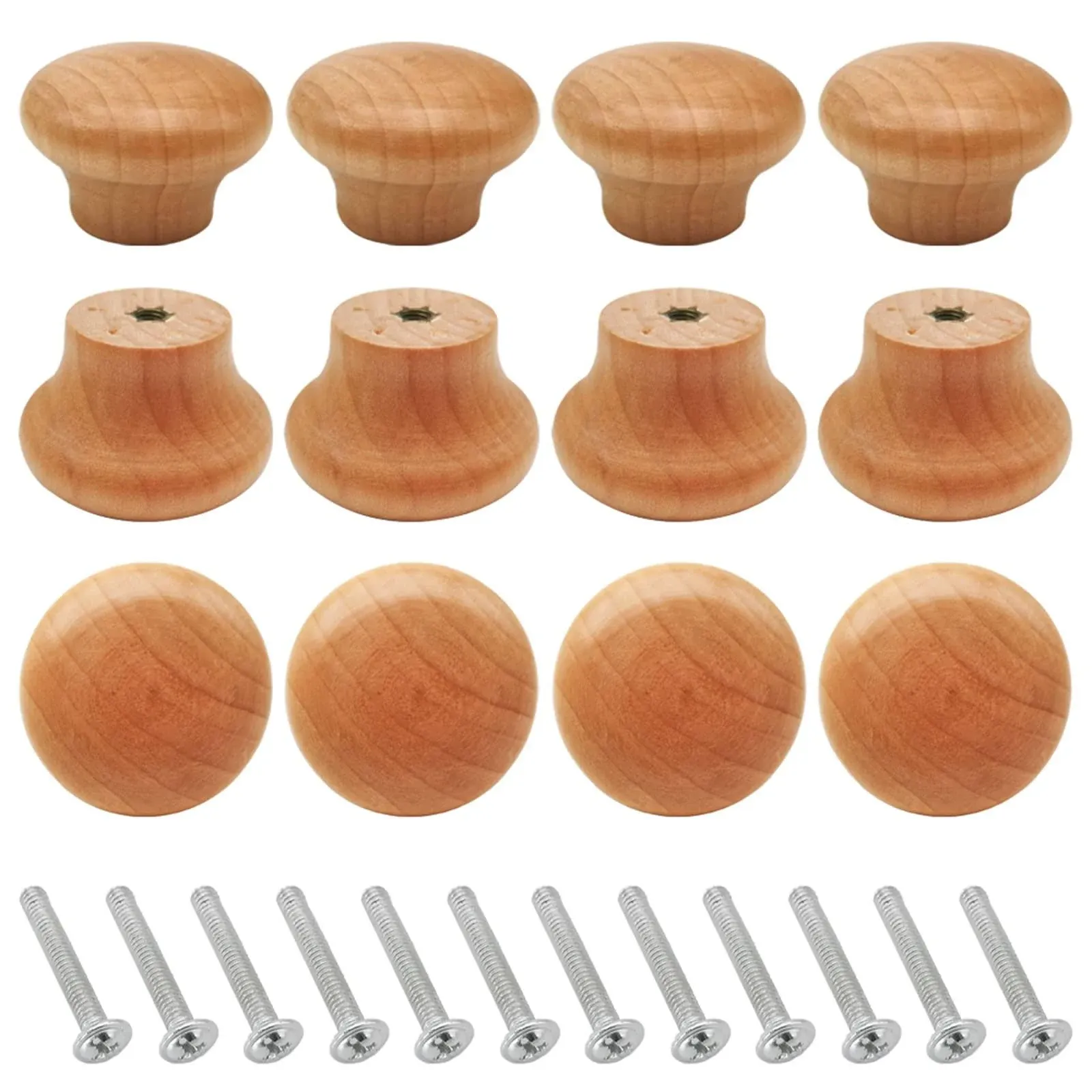 Bmgop 16pcs Wood Knobs Round Cabinet Knobs 15(38Mm) Natural Wooden Dresser Drawer ...