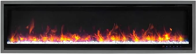 Commercial Series 65 in. Smart, Wall Mount, Grey Frame, Smart, Electric Fireplace, 60 in. Grey