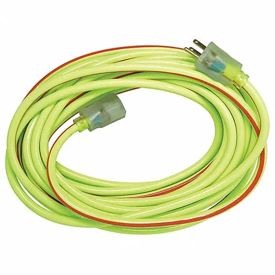 SOUTHWIRE Extension Cord: 50 ft Cord Lg, 12 AWG Wire Size, 12/3, SJTW, NEMA 5-15P, Lime Green/Red