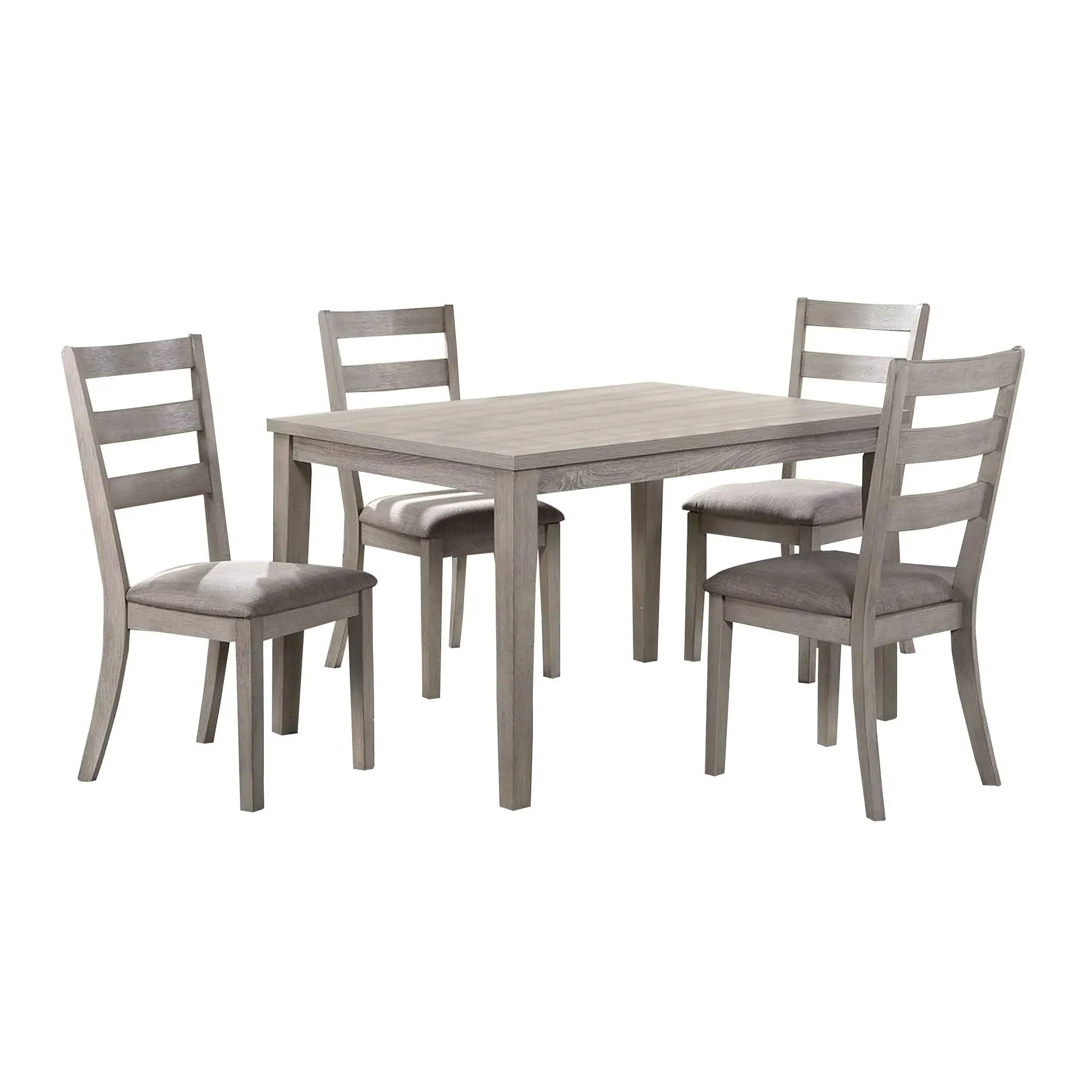 Benjara 5 Piece Dining Set, Rectangular Table, 4 Chairs, Padded Seating, Light Gray