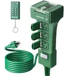 DEWENWILS Outdoor Power Stake Timer Waterproof 100ft Range Remote Control Outlet Timer 6 Grounded Outlets 6ft Cord Photocell