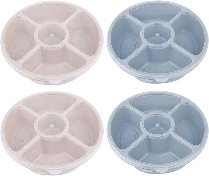 4Pack Food Storage Tray Containers Divided Plates with 4 Compartments and Lids