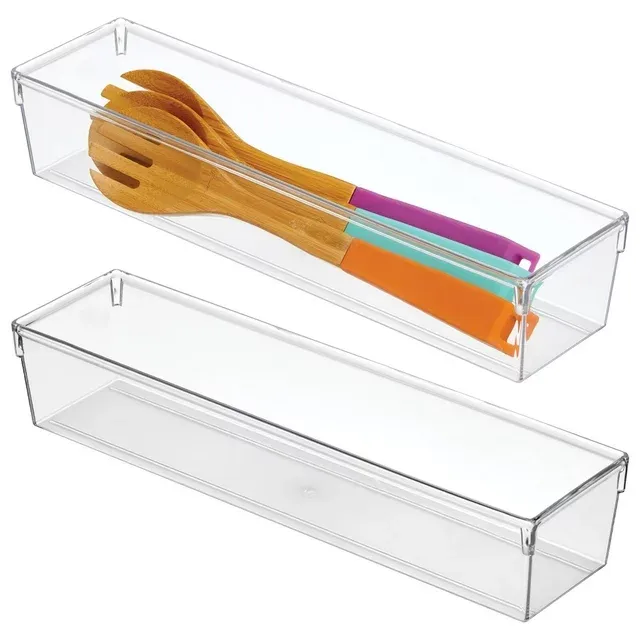 mDesign Plastic Stackable Kitchen Drawer Storage Organizer Tray - 2 Pack - Clear - Clear