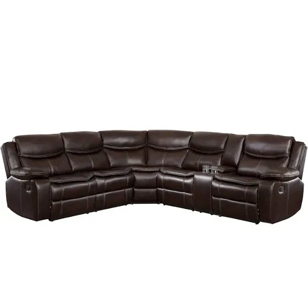 Home Elegance Bastrop Brown Faux Leather 3pc Sectional with Right Console