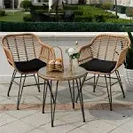 Tappio 3 Piece Outdoor Wicker Furniture Patio Bistro Set, PE Rattan Patio Chairs Set W/TABLE & Cushions, Modern Outdoor Patio Furniture for Porch