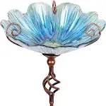 MUMTOP 31 inch Height Glass Birdbath with Metal Stake