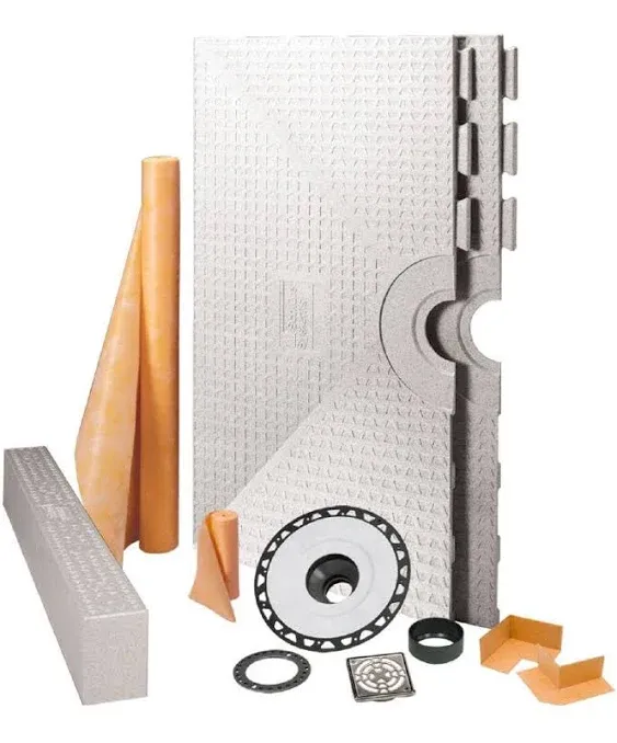 Schluter Kerdi 32-Inch X 60-Inch Shower Kit with Center Stainless Steel PVC Drain